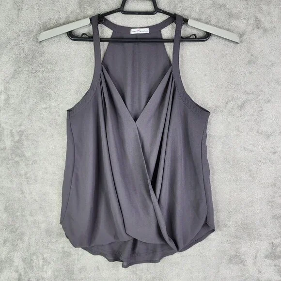 Womens Gray Dainty Hooligan Wrap Front Cami Tank Top V Neck Size L - Picture 2 of 13